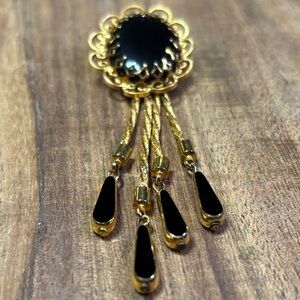 Pretty Black and Gold Dangle Brooch